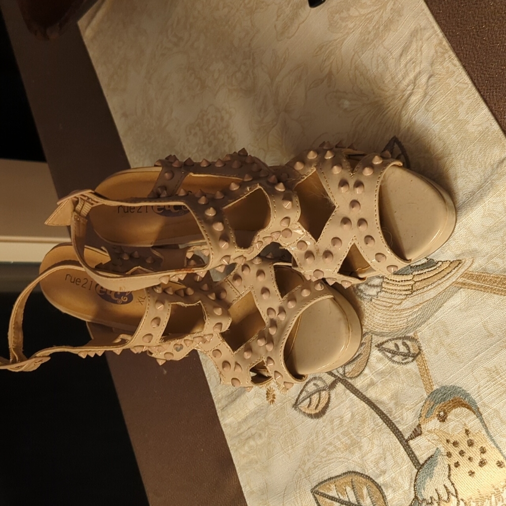 Rue 21 beige spiked strappy heels. Size 10